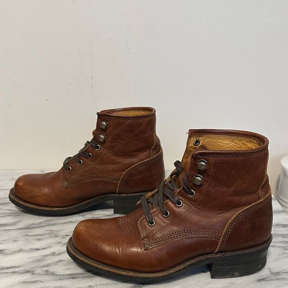 Frye and company  cognac brown leather lace up ankle booties main image 15